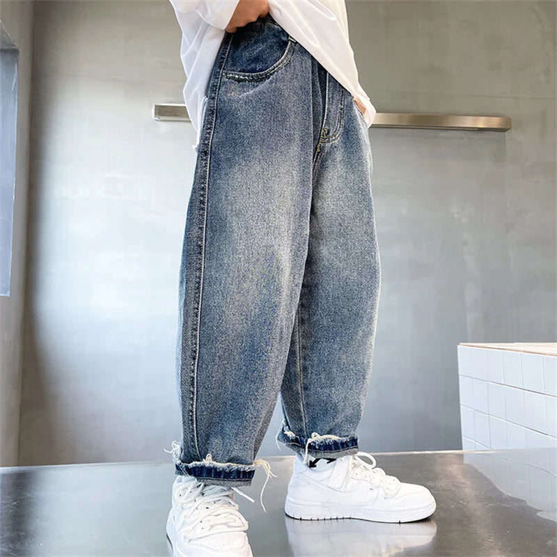 Pantalones vaqueros largos para niños, algodón, primavera otoño 2024, para bebés, adolescentes, ropa de abrigo de alta calidad.