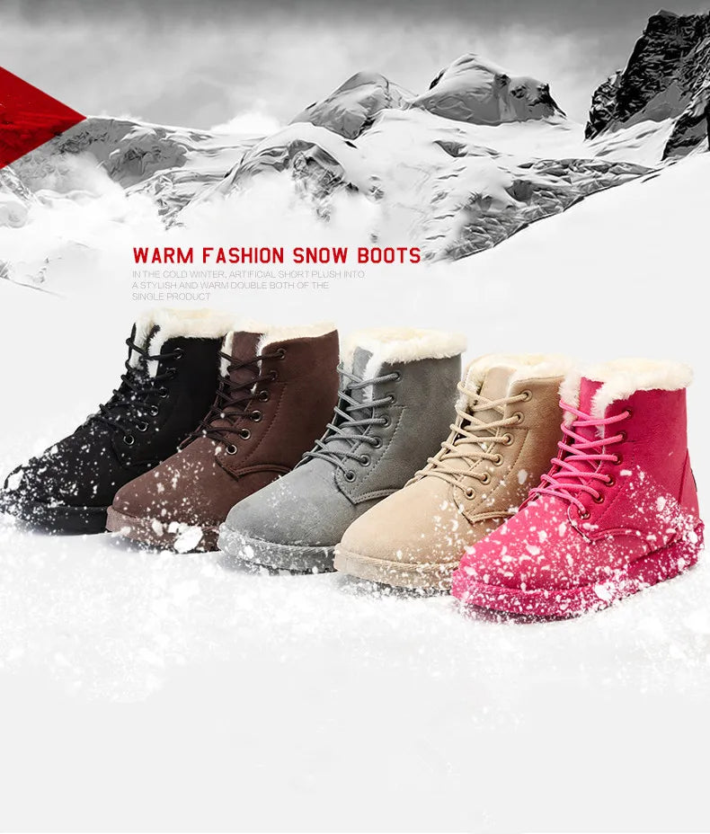 New Fashion Women Boots Winter Snow Boots Female Boots Warm Lace Flat with Women Shoes Tide Shoes Hot Sale 35-40