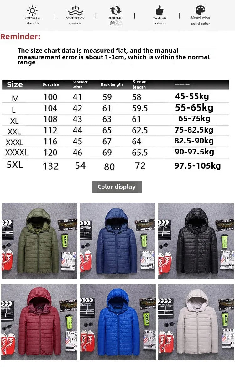 Autumn/Winter Men's Cotton Coat Plus Size Cropped Lightweight Cotton-Padded Workwear Thickened Mid-Youth Padded Jacket Winter Ja