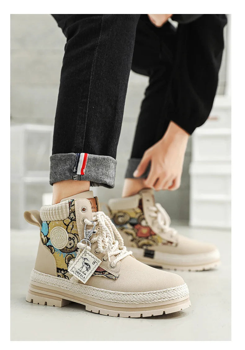 Luxury Winter Men's Platform Boots Vintage Designer Ankle Boots Outdoor Lightweight Non-slip Hiking Boots Chaussure Hommes