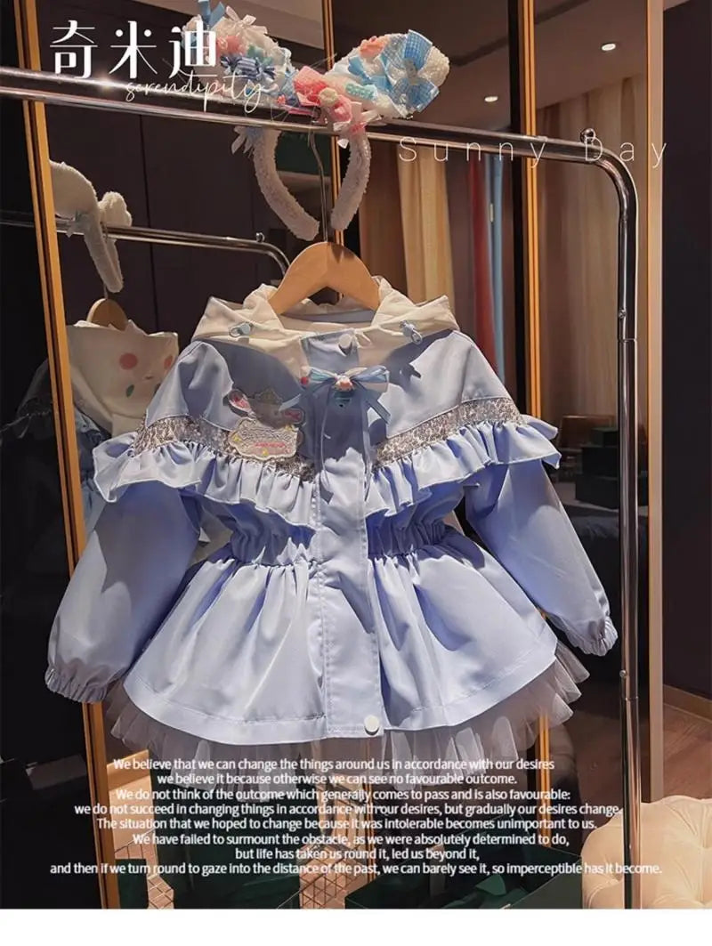 Kawaii Kuromi Cinnamoroll Kids Girls Jacket Autumn New Cartoon Fashion Embroidery Jacket Retract Waist Hooded Outdoor Jackets