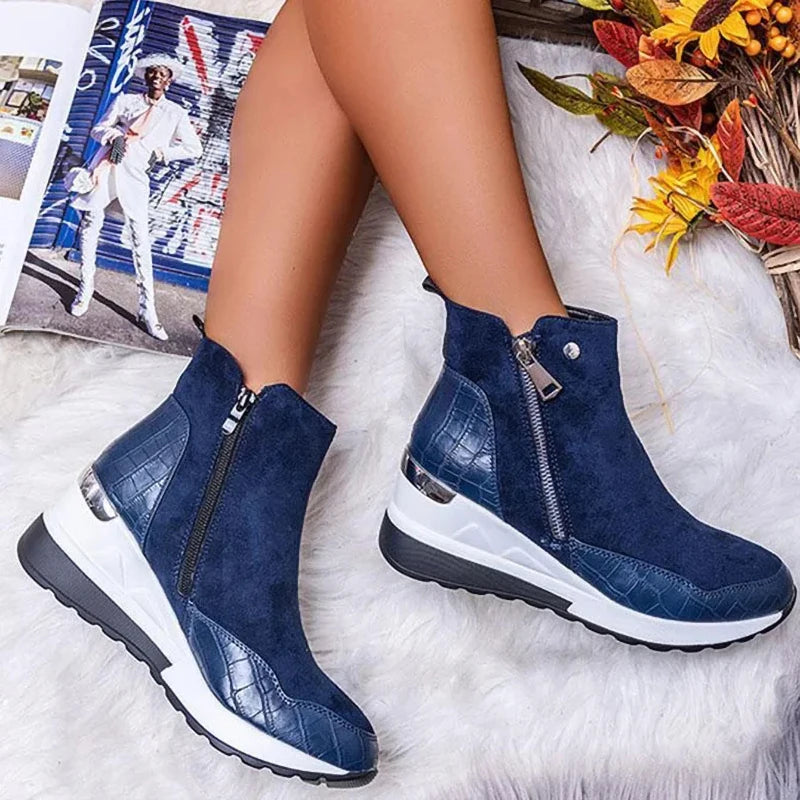 Women Boots Autumn Winter New Low-top Vulcanized Shoes Thick-soled Wedge and Ankle Boots Zipper Sneakers Women's Shoes Plus Size