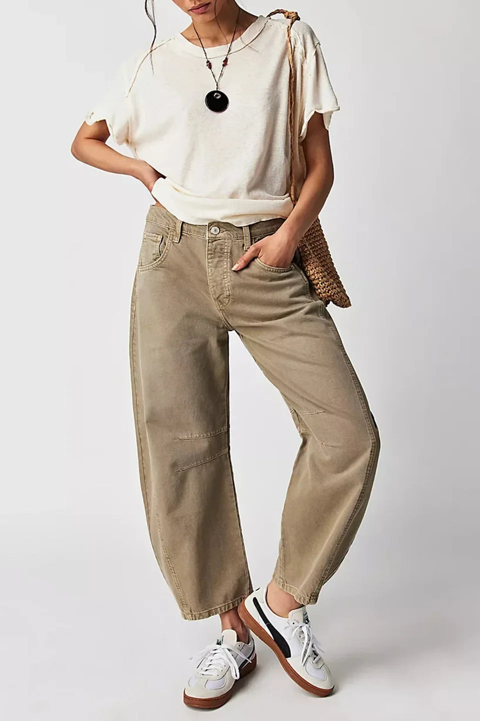 Pantalones vaqueros holgados de pierna ancha para mujer, decolorados, de color liso, de cintura alta, a la moda, hasta el tobillo