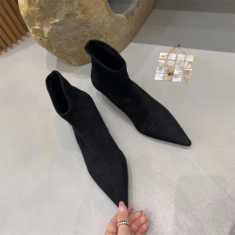 Shoes for Women High Quality Elegant Ankle Women's Boots Fashion Back Zipper Solid Office and Career Sexy Pointed Toe Boots