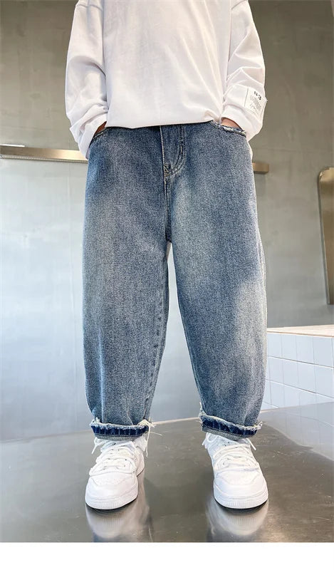 Pantalones vaqueros largos para niños, algodón, primavera otoño 2024, para bebés, adolescentes, ropa de abrigo de alta calidad.