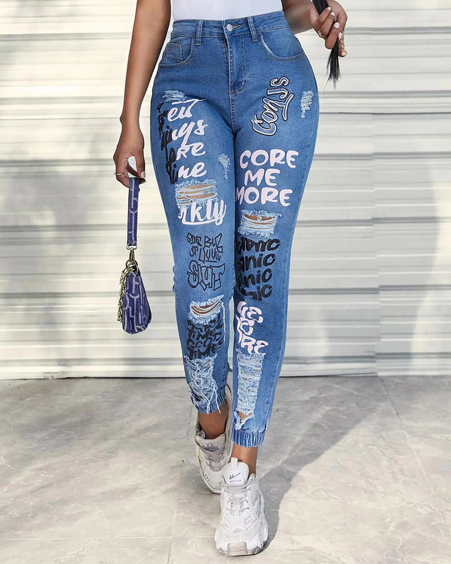 Pantalones vaqueros de mujer hasta los tobillos con estampado, agujeros, lápiz, bolsillos, lavados, ajustados, básicos, cierre de cremallera, primavera, planos, ligeramente elásticos.