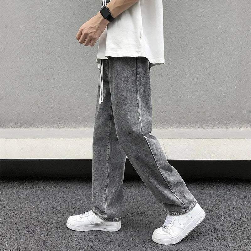 Pantalones vaqueros casuales de pierna recta para hombre, primavera, nuevos, holgados, con cintura elástica, estilo americano, pantalones de pierna ancha, recién llegados, moda de calle.