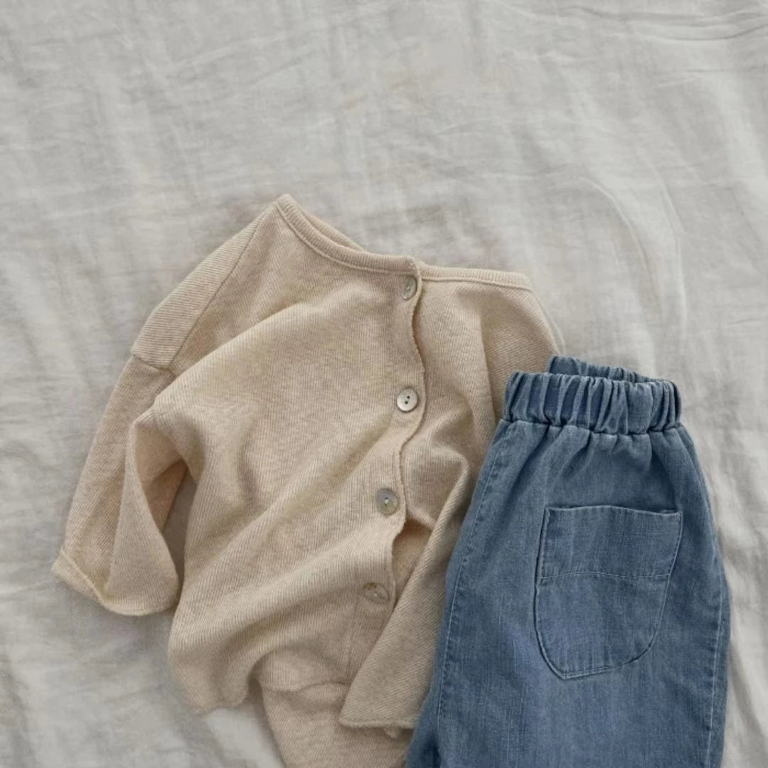 WT22063 Korean Style Baby Clothing Simple Versatile Casual Open Cardigan Summer Thin Long Sleeve Jacket Air Conditioning Suit