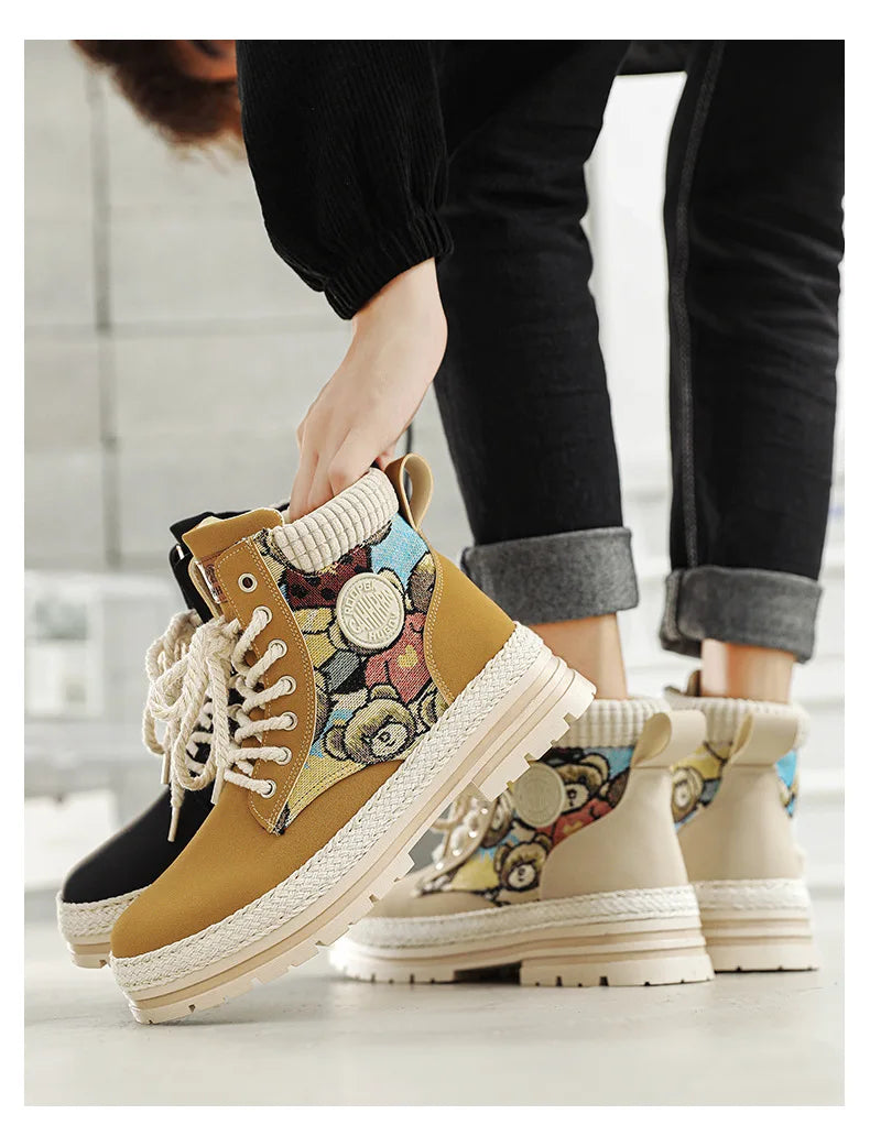 Luxury Winter Men's Platform Boots Vintage Designer Ankle Boots Outdoor Lightweight Non-slip Hiking Boots Chaussure Hommes