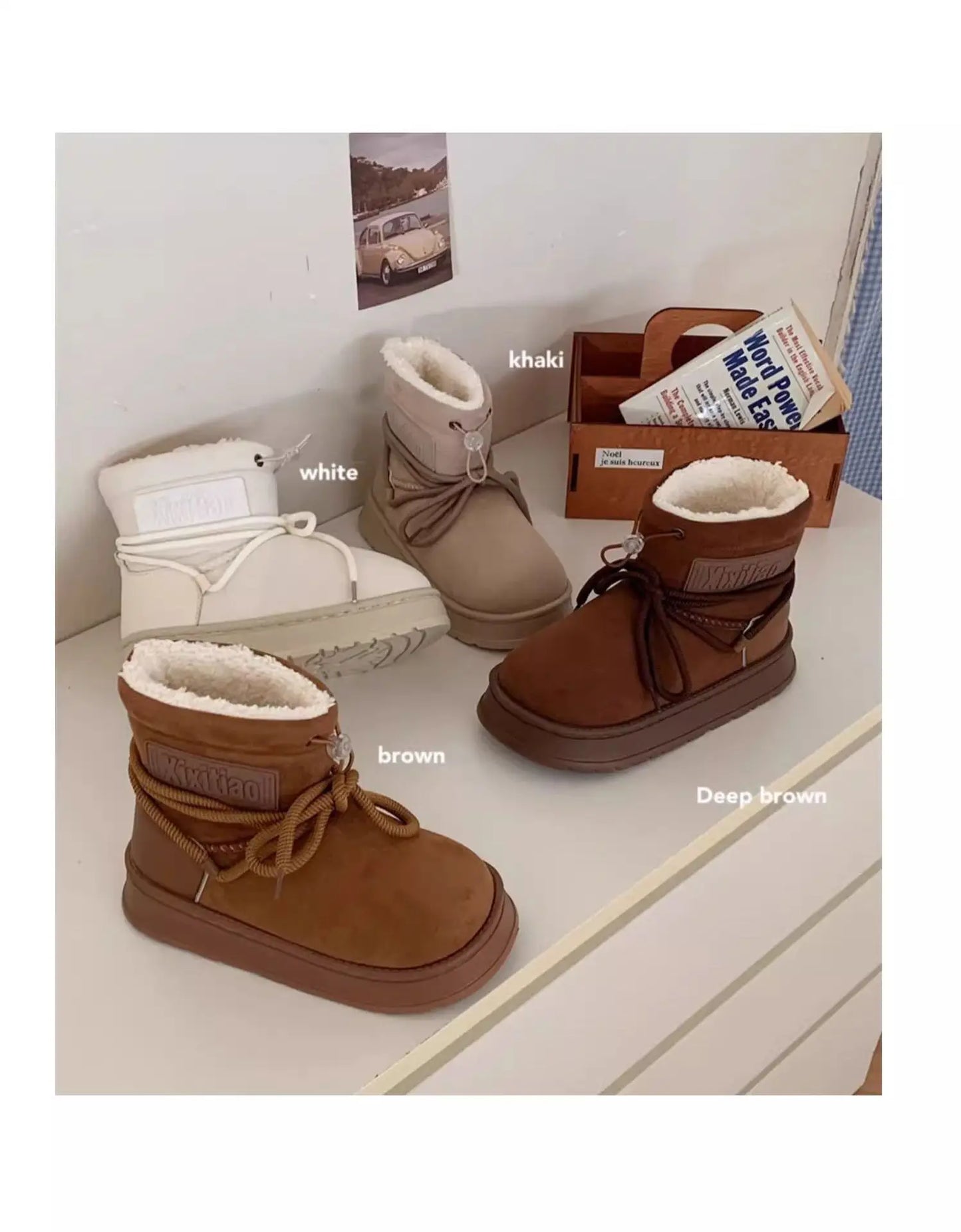 Women’s Snow Boot With Waterproof Lace Up Mid-Calf Outdoor Winter Deep Tread Rubber Sole