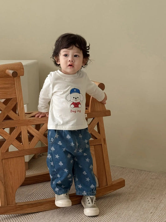 2025 New Style Autumn Toddler Boy Outfits Wide Leg Jeans Cartoon Print Hoodie Girls Clothing for 0-5 Y Baby Girls Boys Clothes