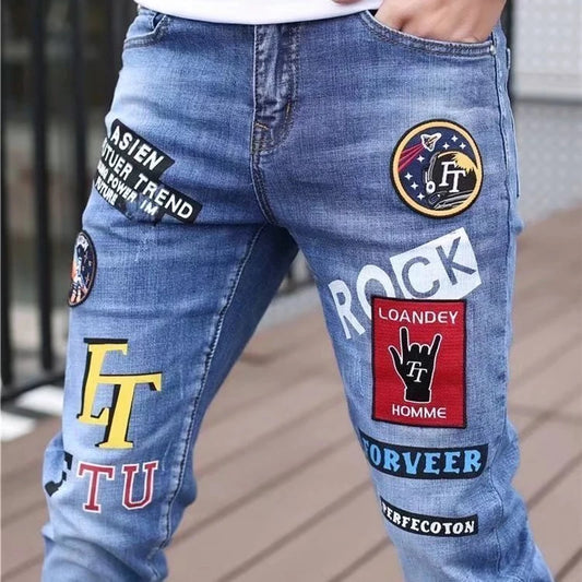 Men Jeans Fashion Street Hip-Hop Jeans Male Punk Style Denim Pants Summer Spring Men Stretchy Slim Fit High Quality Mans Jeans