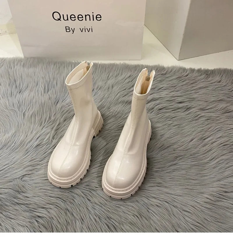 Ladies Shoes High Quality Back Zipper Women's New Round Toe Modern Boots Women Fashion Versatile Non-Slip Mid-Calf Boots