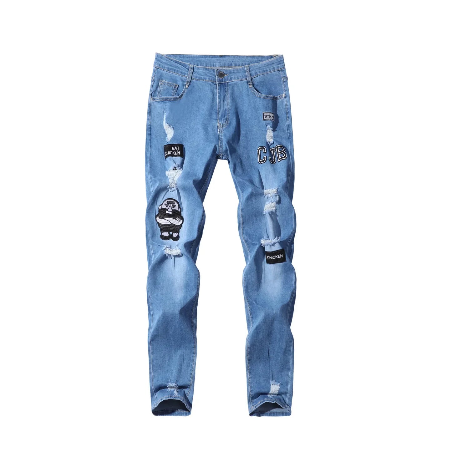 Punk Denim Pants Men Jeans Skinny Ripped Hole Patchwork Slim Pencil Denim Hip Pop Trousers Autumn Plus Size Streetwear Men's