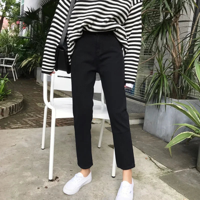 Pantalones vaqueros rectos de cintura alta, holgados, informales, de corte petite, color negro, para mujer, primavera y otoño de 2024