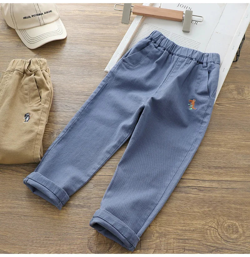 Boys' Summer New Cartoon Embroidered Jeans Versatile Small Legged Haren Pants Casual Pants Children's Stylish Pants