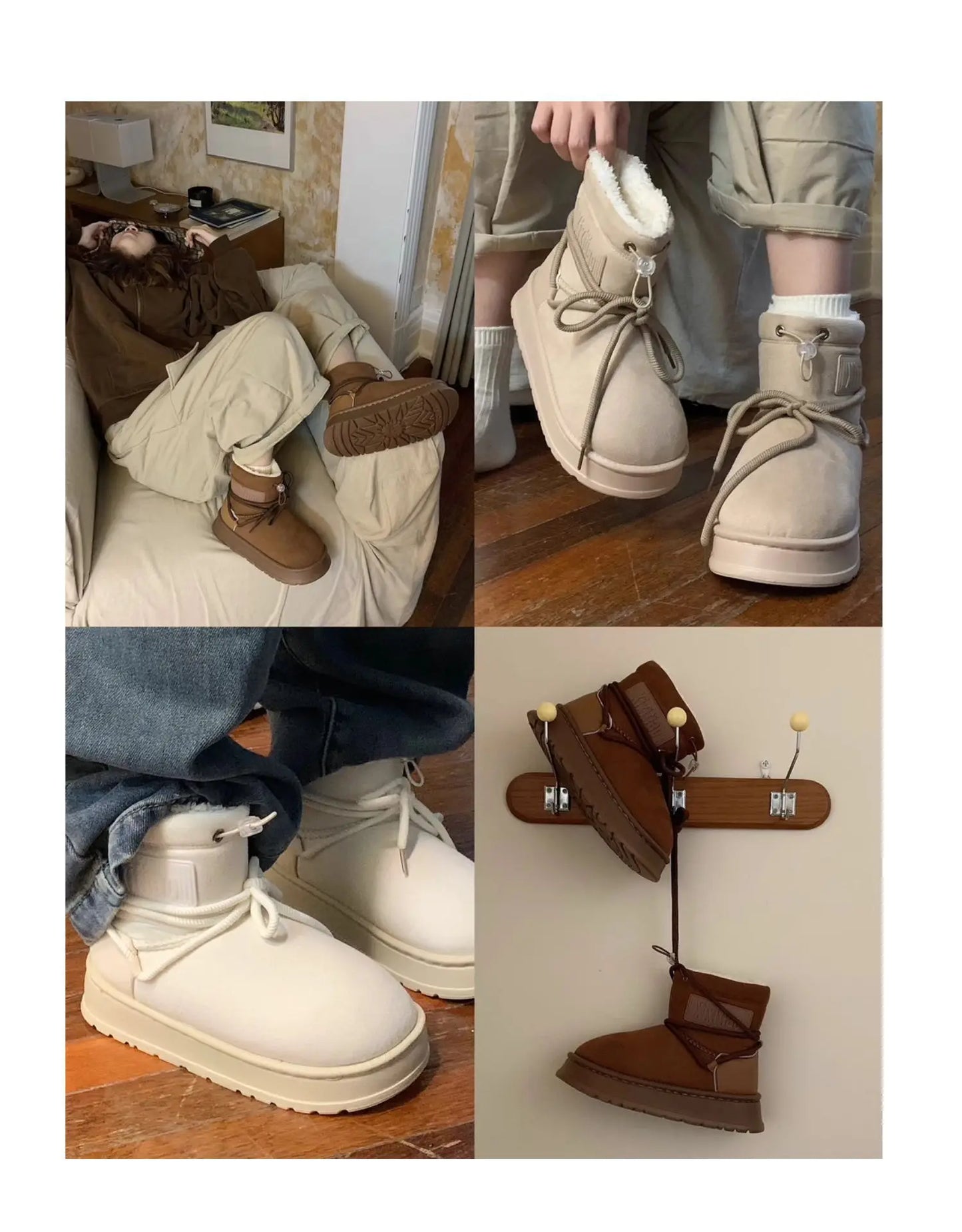 Women’s Snow Boot With Waterproof Lace Up Mid-Calf Outdoor Winter Deep Tread Rubber Sole