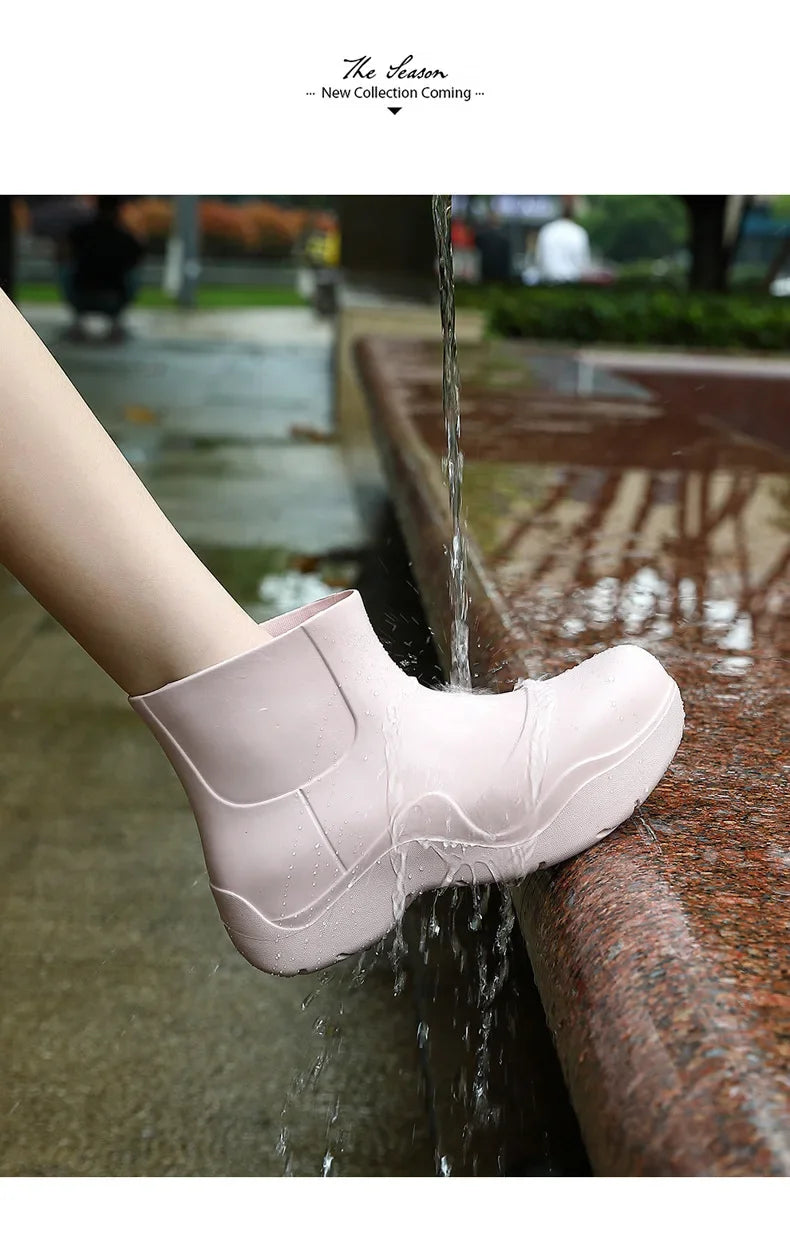 New Rubber Ladies Non-slip Waterproof Ankle Rainboots Shoes Thick Bottom Short Boot Galoshes Pink Women Rain Boots