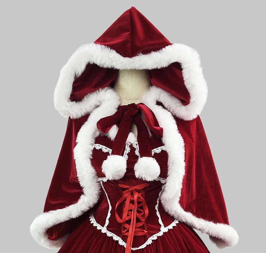 Robe de Noël Lolita rouge sexy tube, tailles S à 5XL, costume cosplay bordeaux, soutien-gorge, robe, cape, déguisement de fête