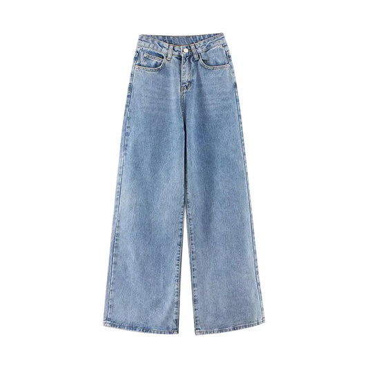 Pantalones vaqueros adelgazantes de cintura alta para mujer, holgados, estilo coreano, de pierna recta, versátiles y drapeados.