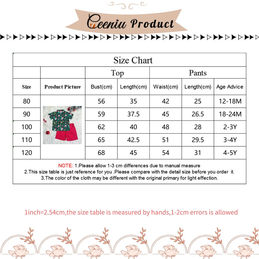 Ceeniu 1-5Y New Year Costume For Boy Christmas Outfit Santa Deer Printed Necktie Shirts and Red Pants Children Christmas Clothes