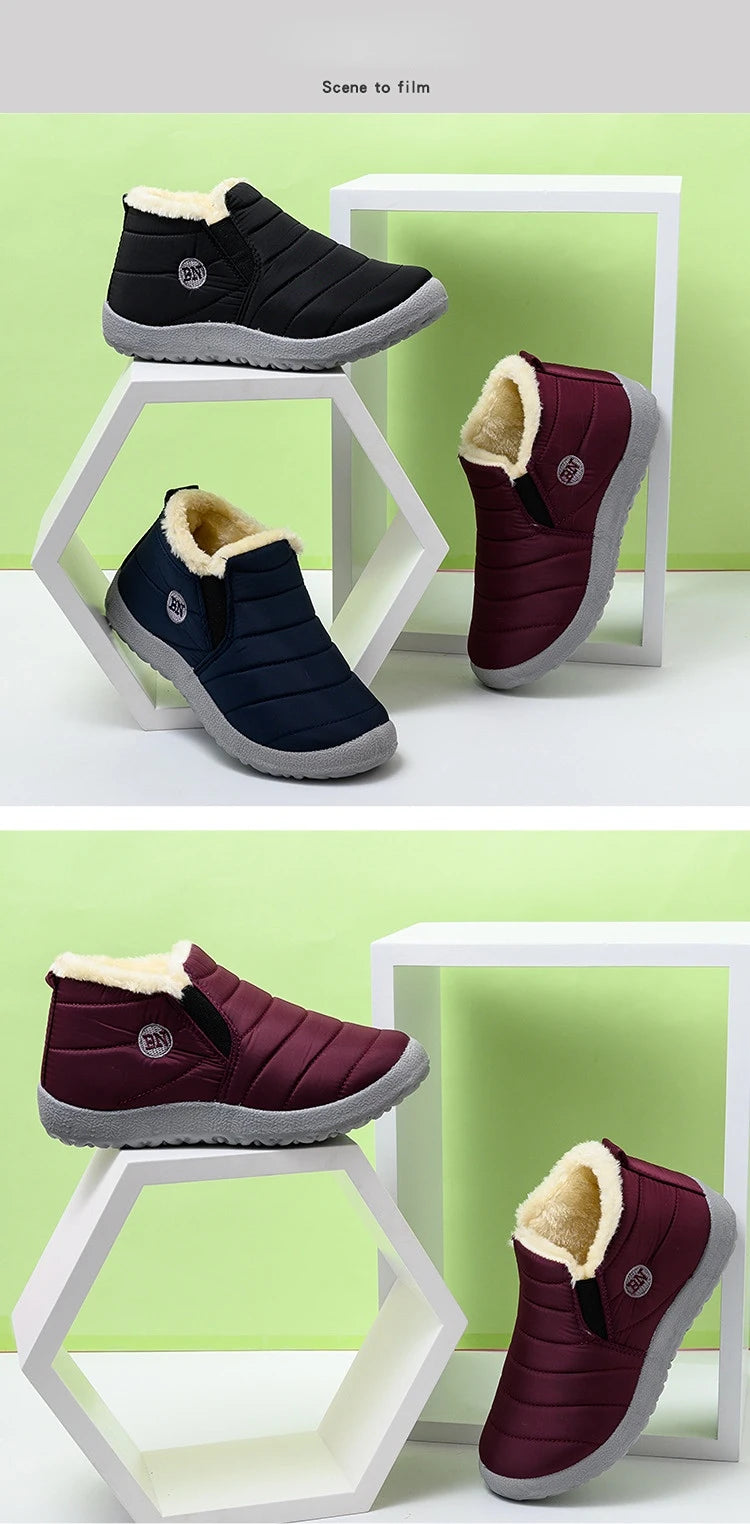 Botas de invierno para hombre, impermeables, de algodón, ligeras, sin cordones, planas, hasta el tobillo, tallas grandes 47, unisex, para la nieve.