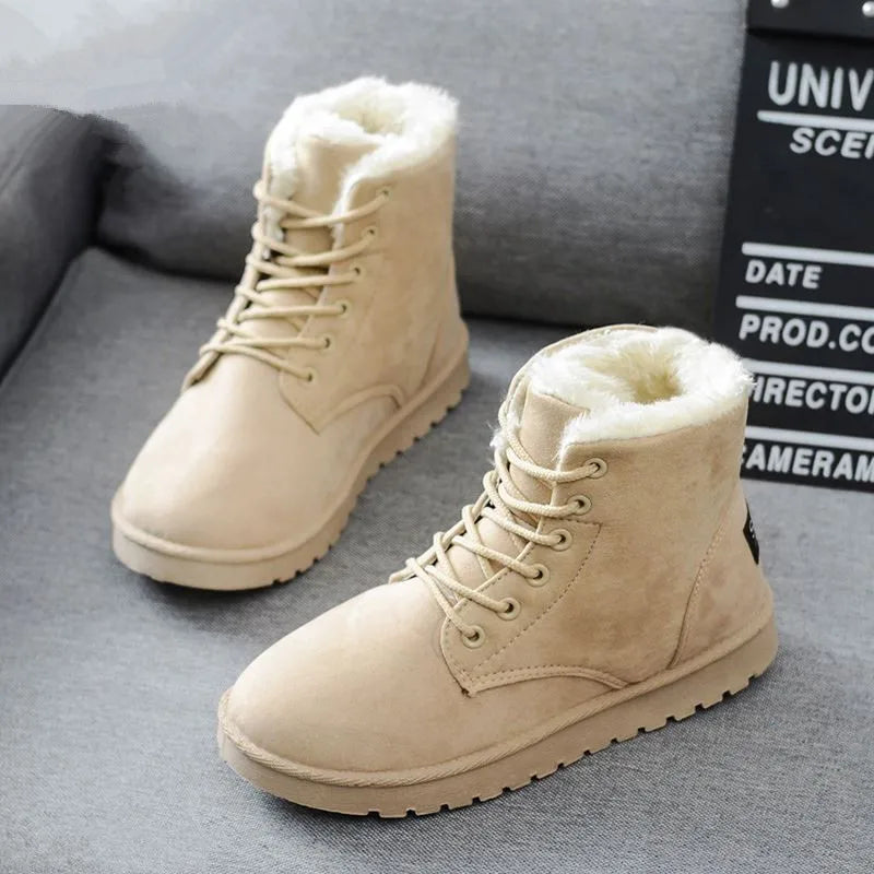 New Fashion Women Boots Winter Snow Boots Female Boots Warm Lace Flat with Women Shoes Tide Shoes Hot Sale 35-40