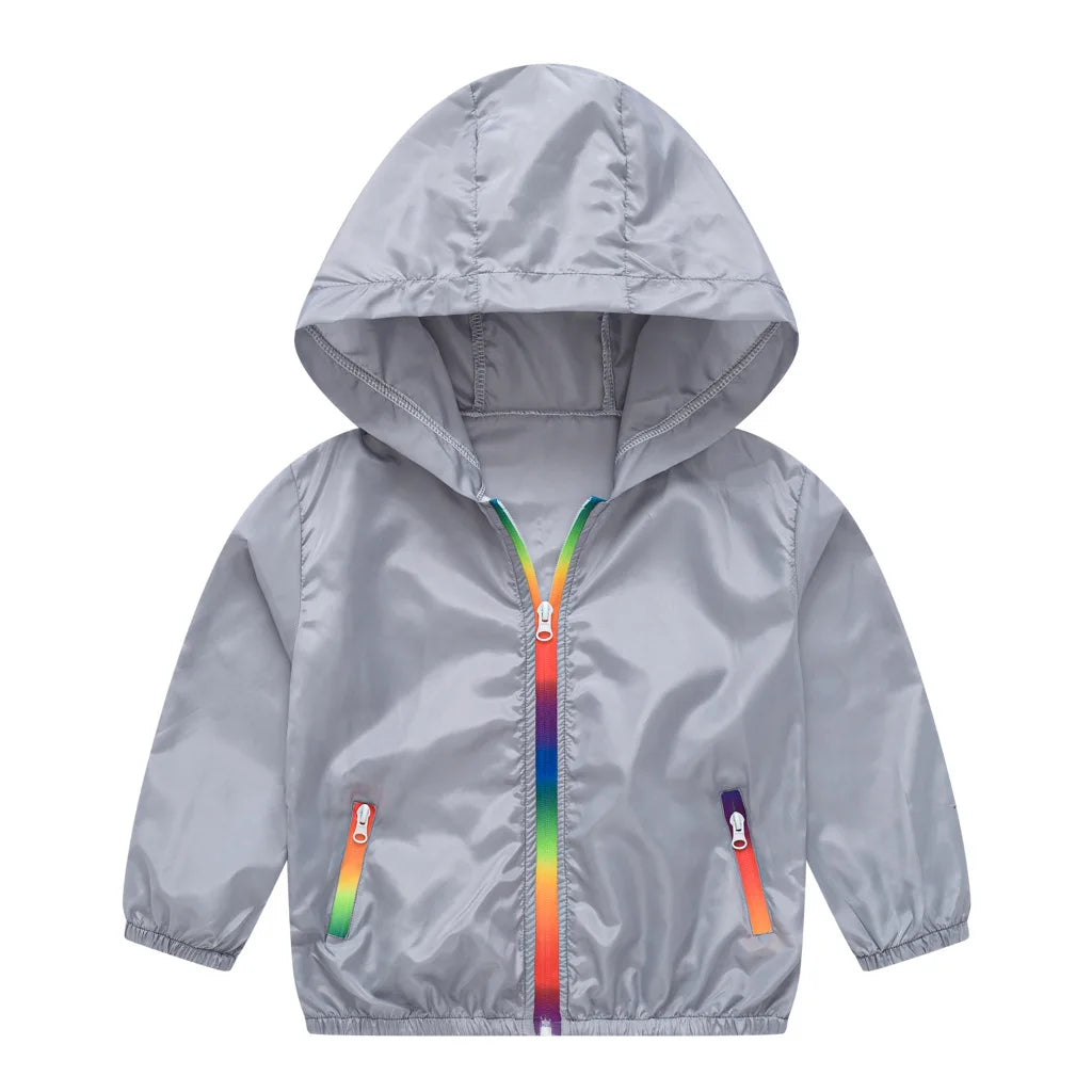 Children's Summer Thin Sun-protective Jacket Boys Girls Breathable Hooded Zipper Solid Lightweight Coat Jackets Clothing