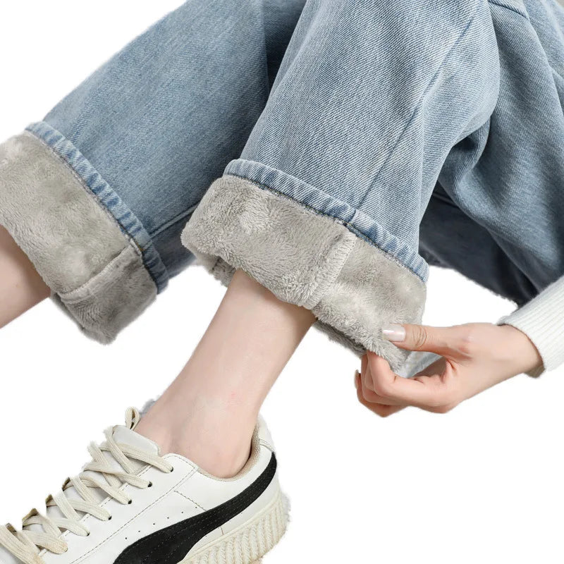 Women Winter Pants Blue Jeans Woman Korean Fashion Straight Leg Jeans Streetwear Y2k Denim Female Clothing Women'S High Waist