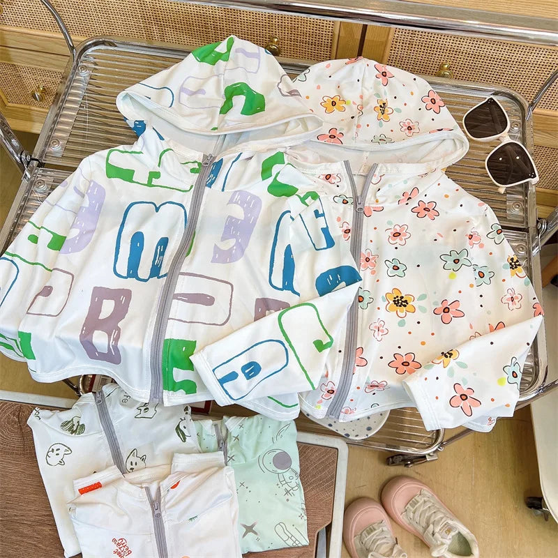 Children's Sunscreen Jackets Summer Breathable Coats for Boys Girls Cartoon Print Kids Windbreakers Toddler Outfits Baby Clothes