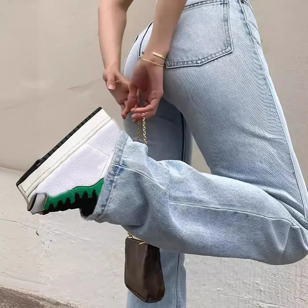 Pantalones vaqueros lavados para mujer, rectos, con bolsillos, cintura alta, hasta el tobillo, holgados, desgastados, lisos, informales, básicos, vintage, 2024