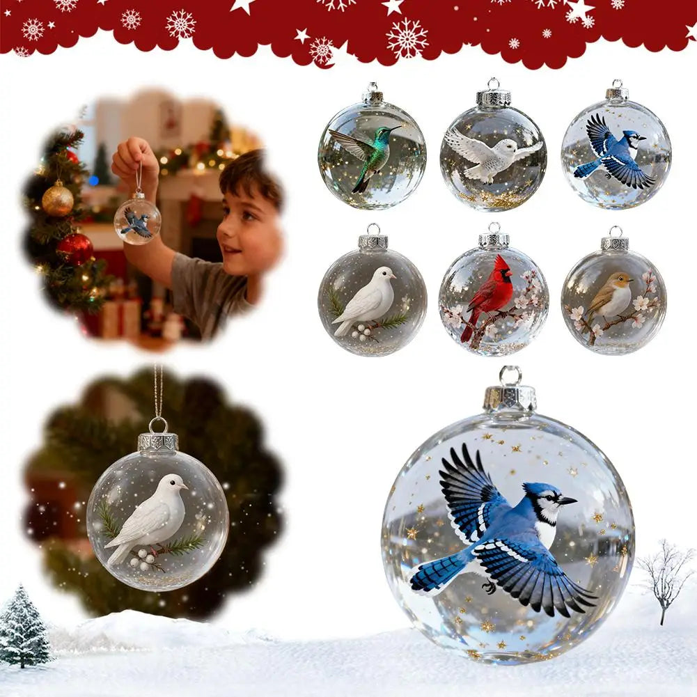 8CM Christmas Transparent Acrylic Ball Cardinal/Hummingbird Pattern Creative Christmas Tree Decoration Hanging Pendant For Home