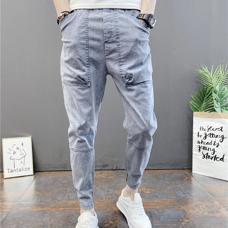 Pantalones vaqueros holgados estilo Harajuku para hombre, ropa de calle japonesa, estilo informal, ajustados, estilo cargo, hip hop, de diseñador, color gris, para otoño y verano