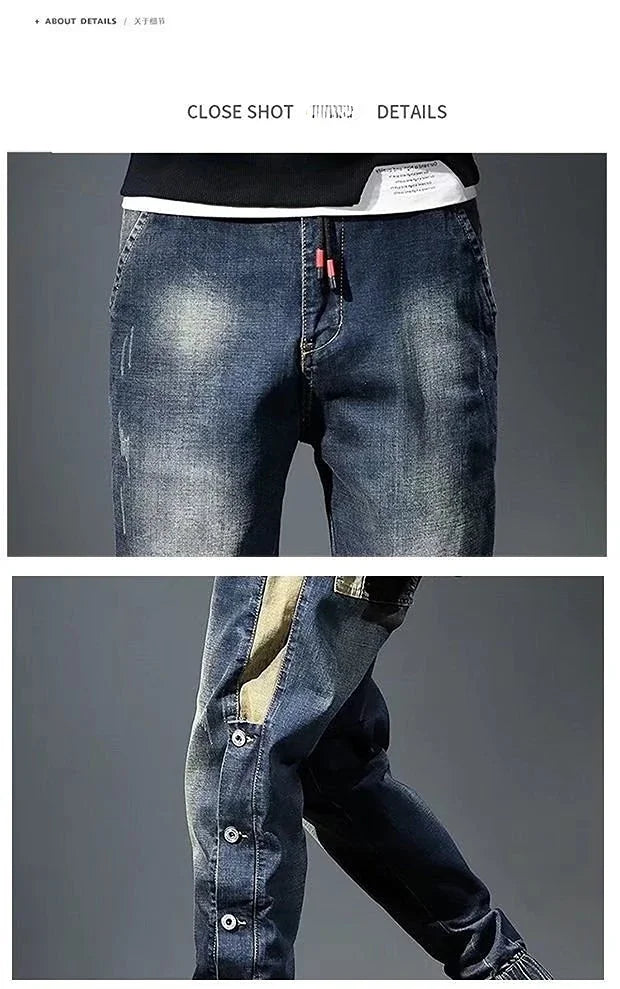 Mens Jeans Harem Pants Fashion Pockets Desinger Loose Baggy Moto Jeans Men Stretch Retro Streetwear Relaxed men clothing pants