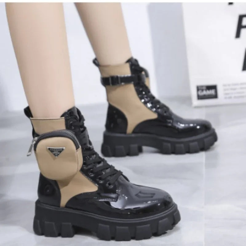 Women's Boots Fashion Ankle Boots Thick Bottom Round Head Buckle Small Leather Bag Short Boot Comfort Women Boots Zapatos Mujer