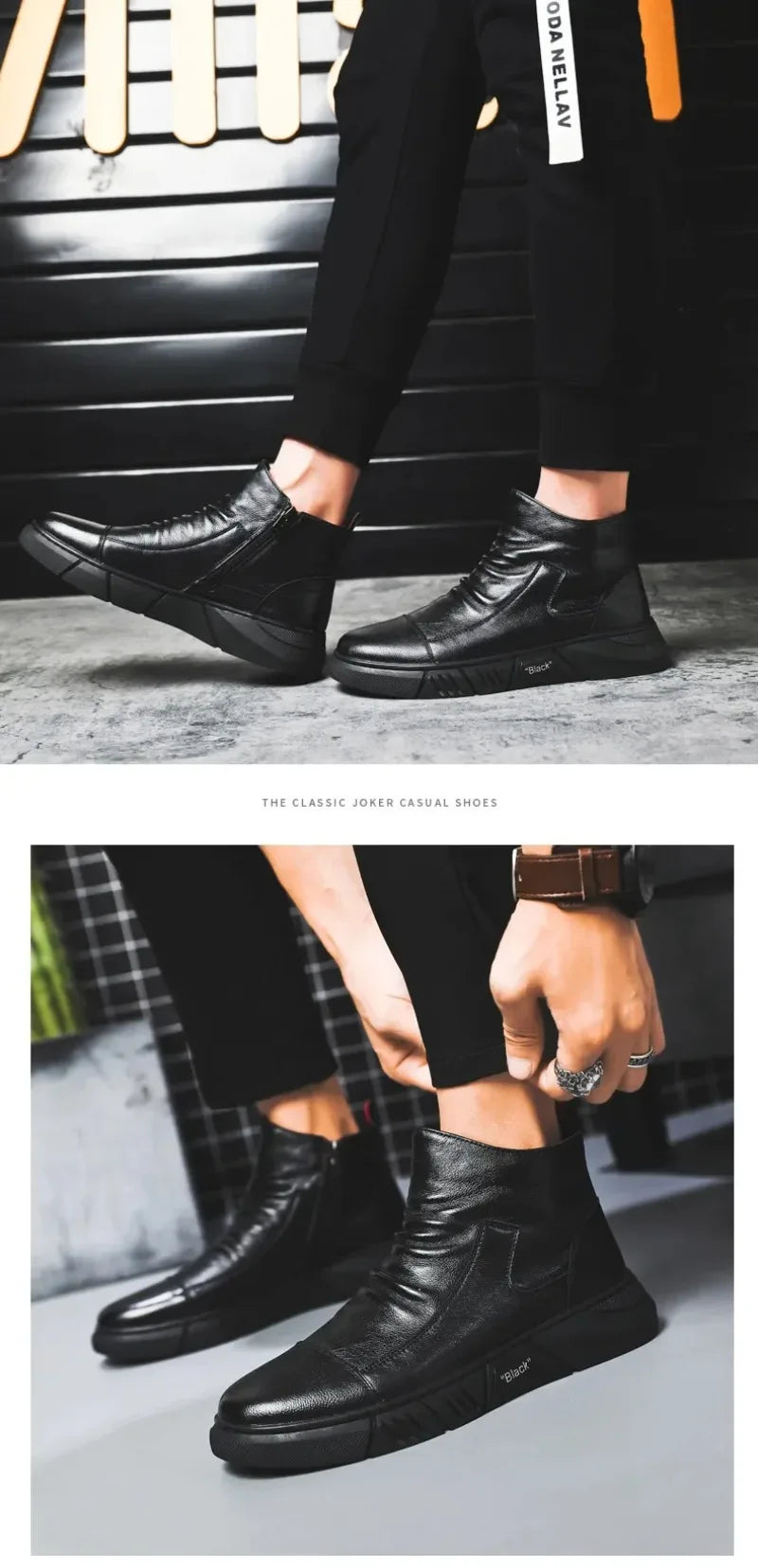 Bottes en cuir tendance pour hommes, bottes d'hiver chaudes et chaudes, chaussures en coton, bottes montantes décontractées en cuir, style britannique, chaussures pour hommes