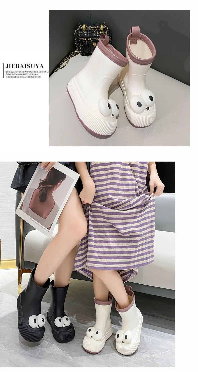 Botas de lluvia para mujer, impermeables, ligeras, con ojales grandes y asas fáciles de poner, resistentes al agua, de altura media.