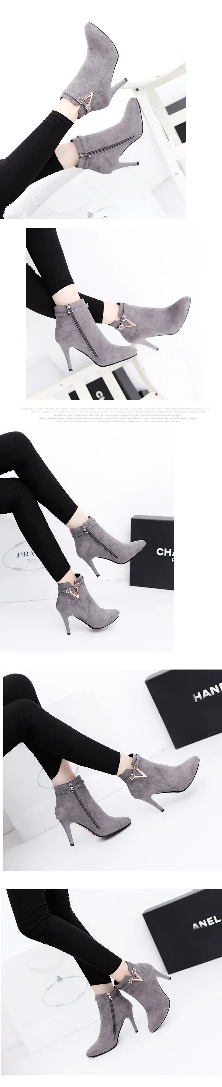 Botas de tacón fino de aguja con punta puntiaguda de piel sintética con cremallera, sexys, hasta el tobillo, para mujer, tacones altos rojos de 9 cm, para primavera y otoño, talla 40