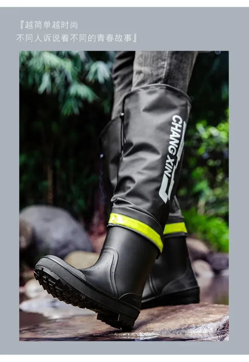 Botas de lluvia para hombre, botas de lluvia hasta la rodilla, impermeables, para pesca, de goma, tipo galocha, de caña larga.