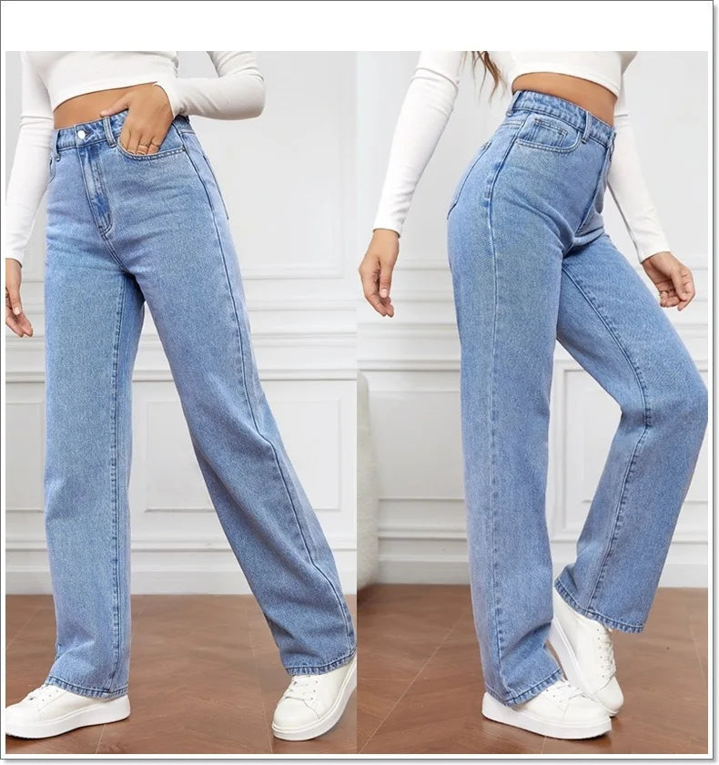 Women's Hot Sale High Waist Stretch Washed Denim Fashionable Straight Jeans Women's Pants women jeans black pants woman clothing