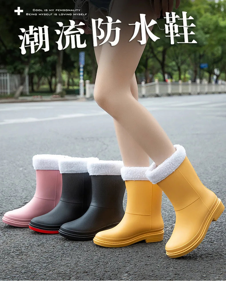 Rubber Women Rain Boots PVC Waterproof Women Shoes Non-Slip Women Water Shoes Outdoor Women Boots Zapatos Impermeable Mujer