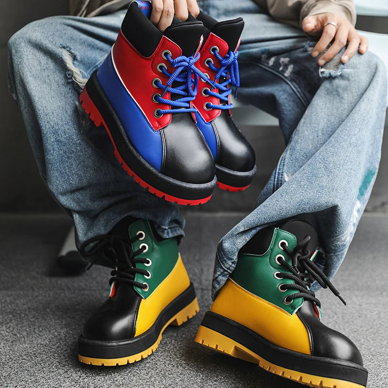 Men's High-Top Outdoor Shoes - High-Top Thick-Soled Design, Suitable for Men, Ideal for Walking/Going to Work/Outdoor Hiking, Durable for All Seasons, Urban Casual Shoes with Cushioned and Wear-Resistant Pvc Soles, Comfortabl