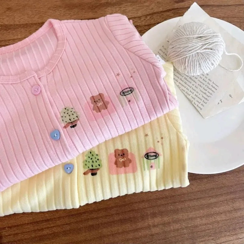 Girls New Autumn Cardigan Baby Girls Spring Printed Long Sleeve Tops Simple Solid Color Tees Jacket Baby Children's Clothing