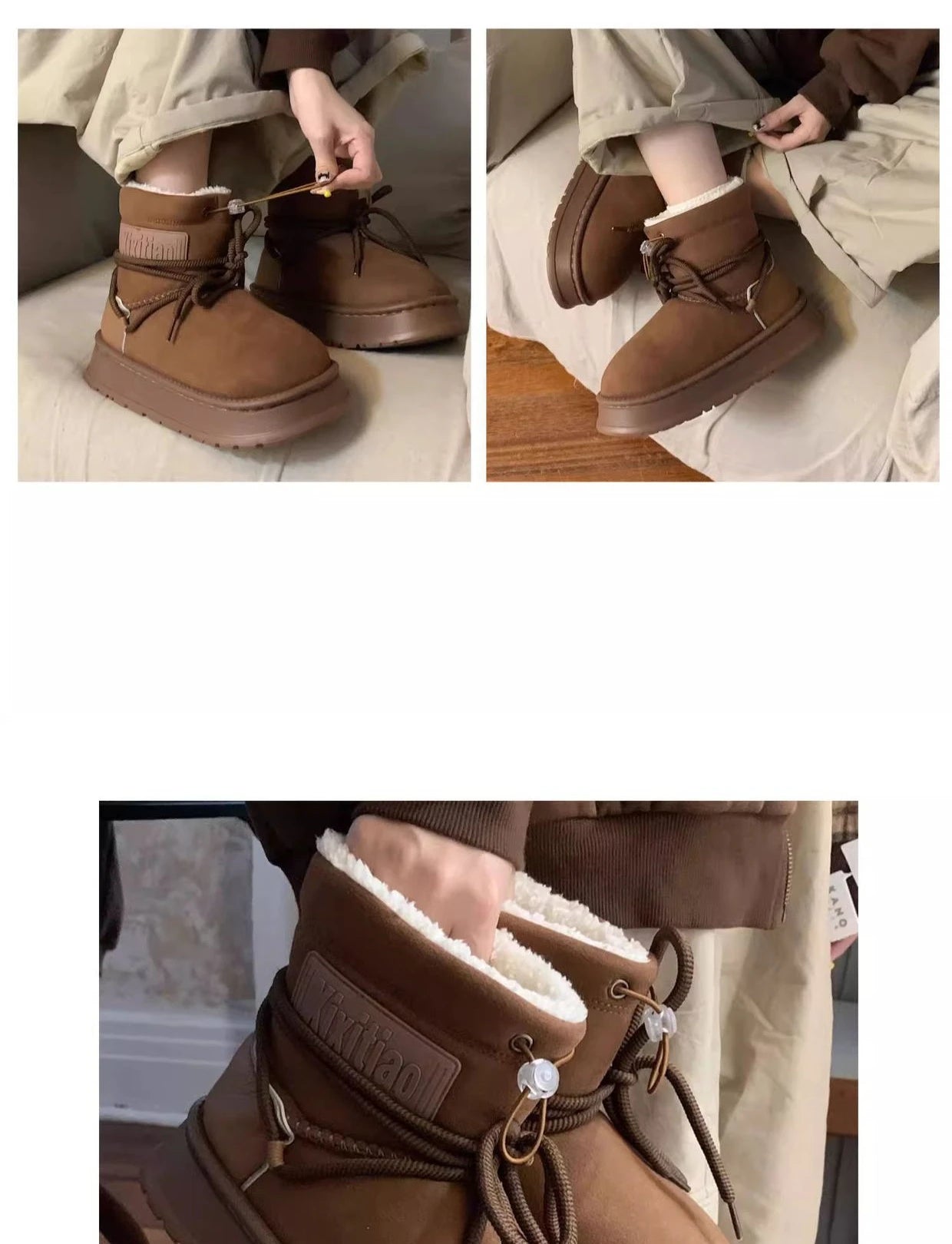 Women’s Snow Boot With Waterproof Lace Up Mid-Calf Outdoor Winter Deep Tread Rubber Sole