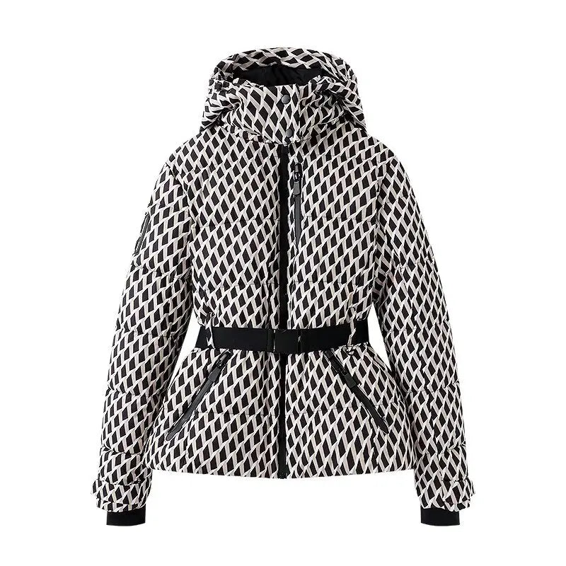Fashion Hooded Padded Coats With Belt Women Slim Stand Collar Full Sleeve Pocket Coat Winter Lady Thicken Warm Skiing Jacket