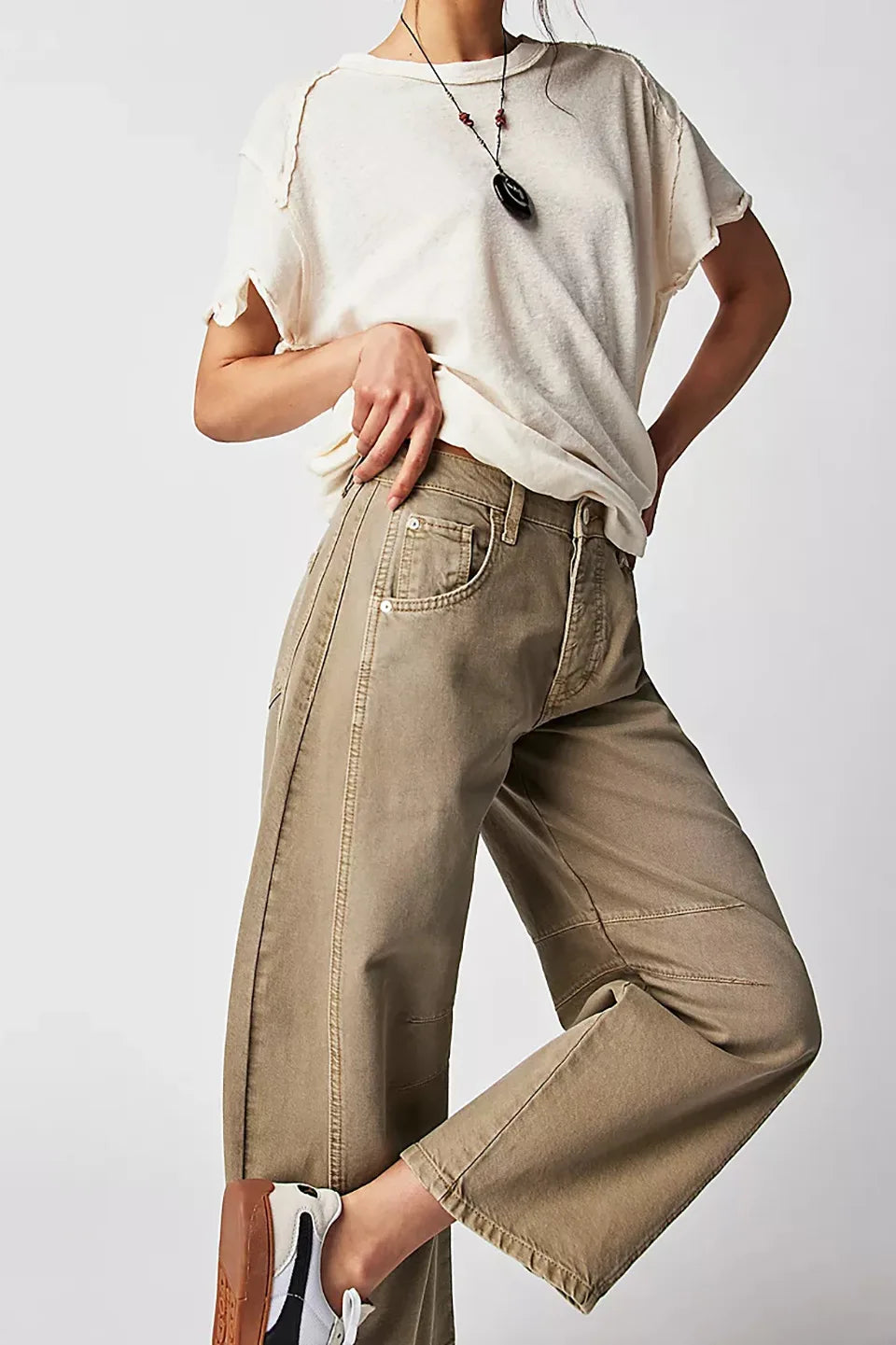 Pantalones vaqueros holgados de pierna ancha para mujer, decolorados, de color liso, de cintura alta, a la moda, hasta el tobillo