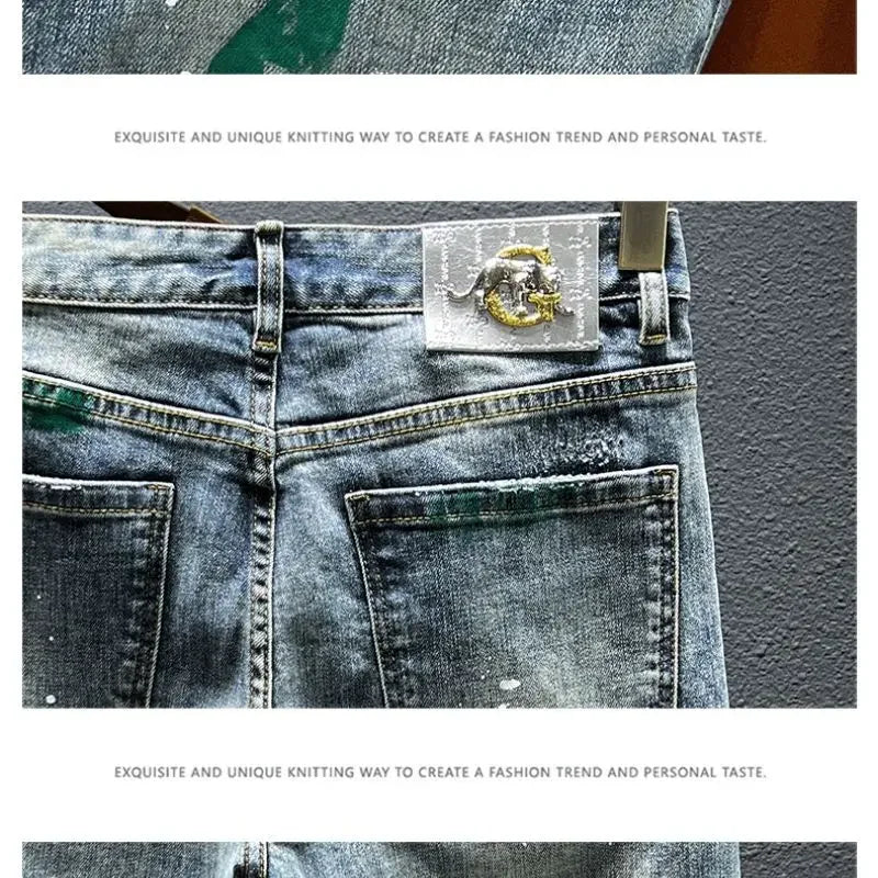 Trendy Jeans Men's Slim Fit Autumn 2024 New Style Ripped Punk Denim Pants Versatile Stretchy Little Shorts For Men