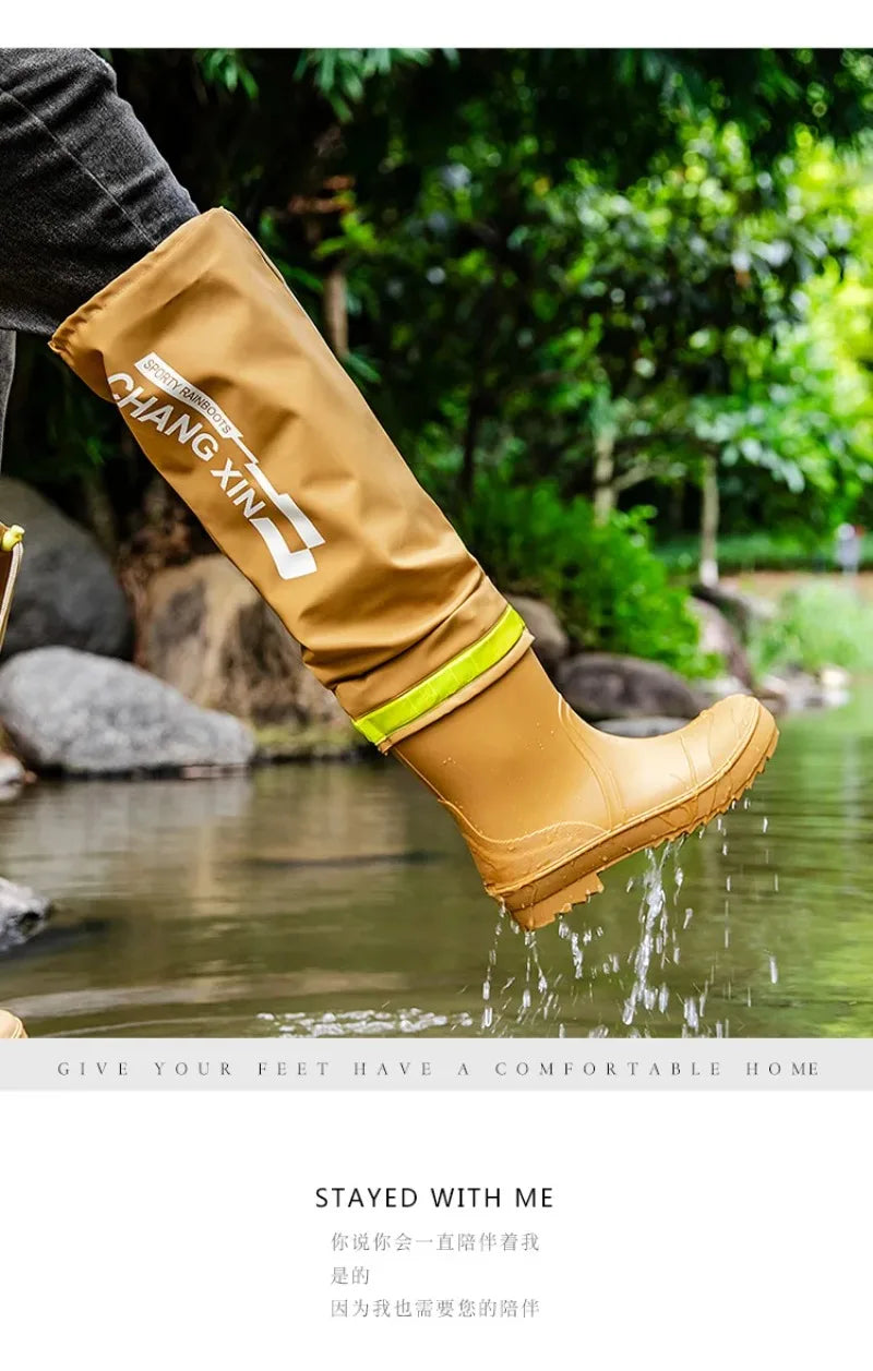 Botas de lluvia para hombre, botas de lluvia hasta la rodilla, impermeables, para pesca, de goma, tipo galocha, de caña larga.