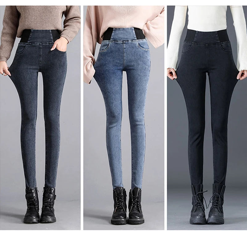 Over size 38 Elastic Waist Skinny Jeans Women Spring Slim Stretch Denim Pants Vintage Pencil Vaqueros Mom Pantalones De Mujer