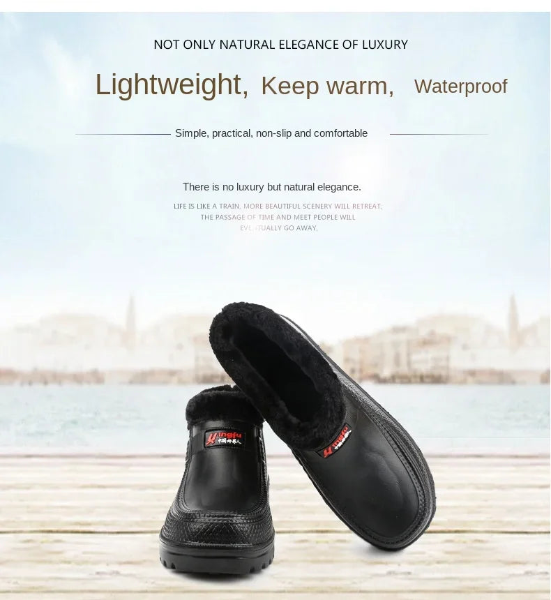 Winter Snow Boots Men's EVA Lightweight Waterproof Warm Work Shoes Outdoor Fishing Kitchen Car Wash Black Cotton Shoes for Men